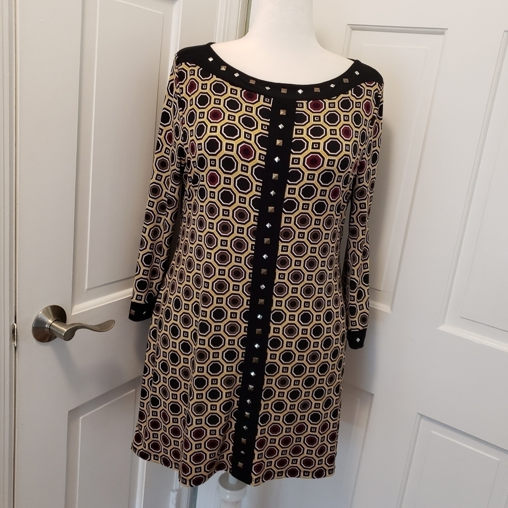 Style & Co. Geometric Print & Studded Accent Knit Dress Size Large